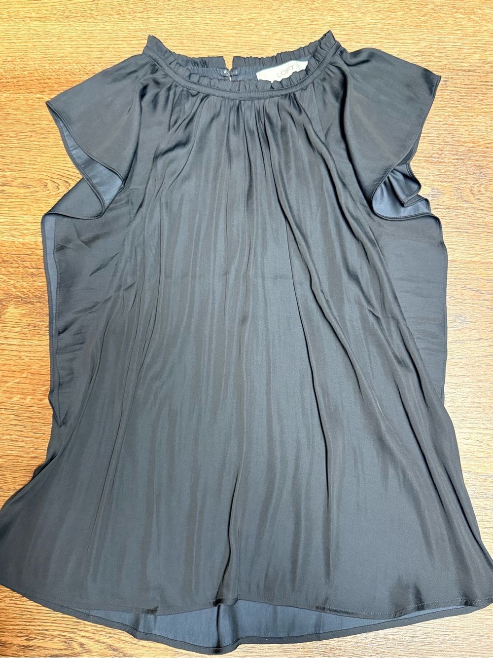 LOFT Black Pleated Flutter-Sleeve Blouse